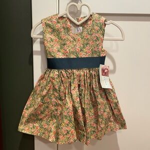 Handmade Floral Dress with Navy Waistband
